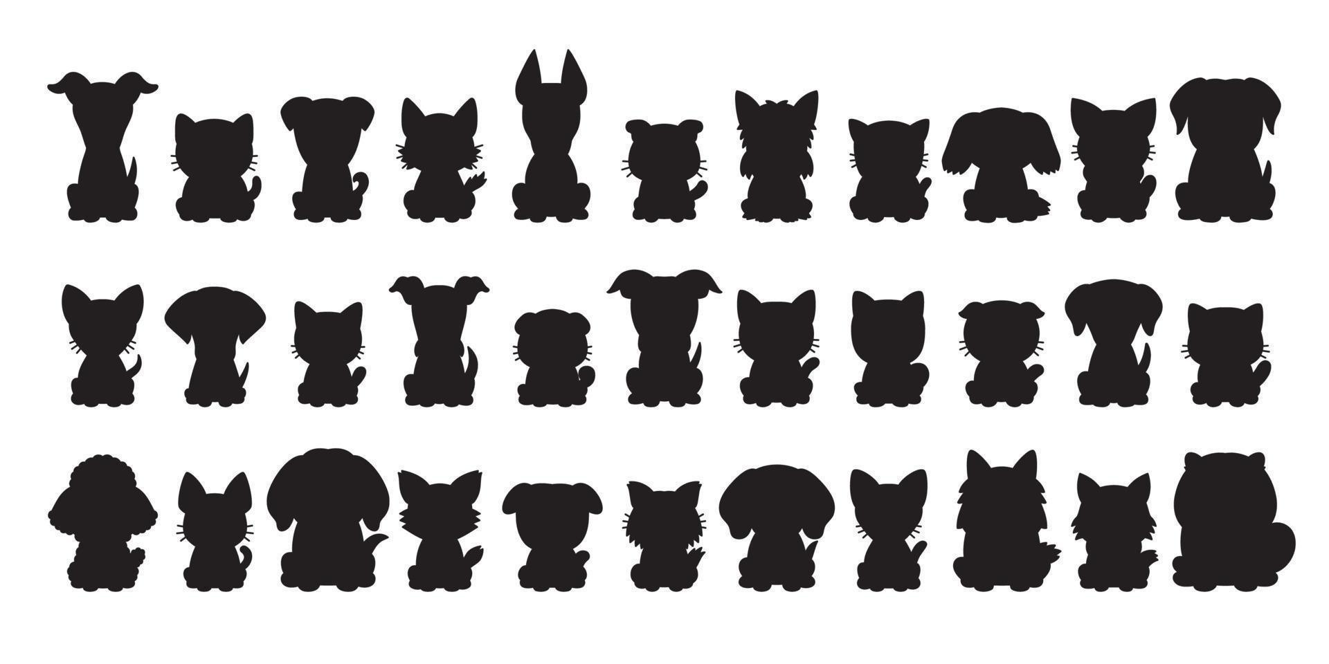 différents types de chats et de chiens silhouette vecteur