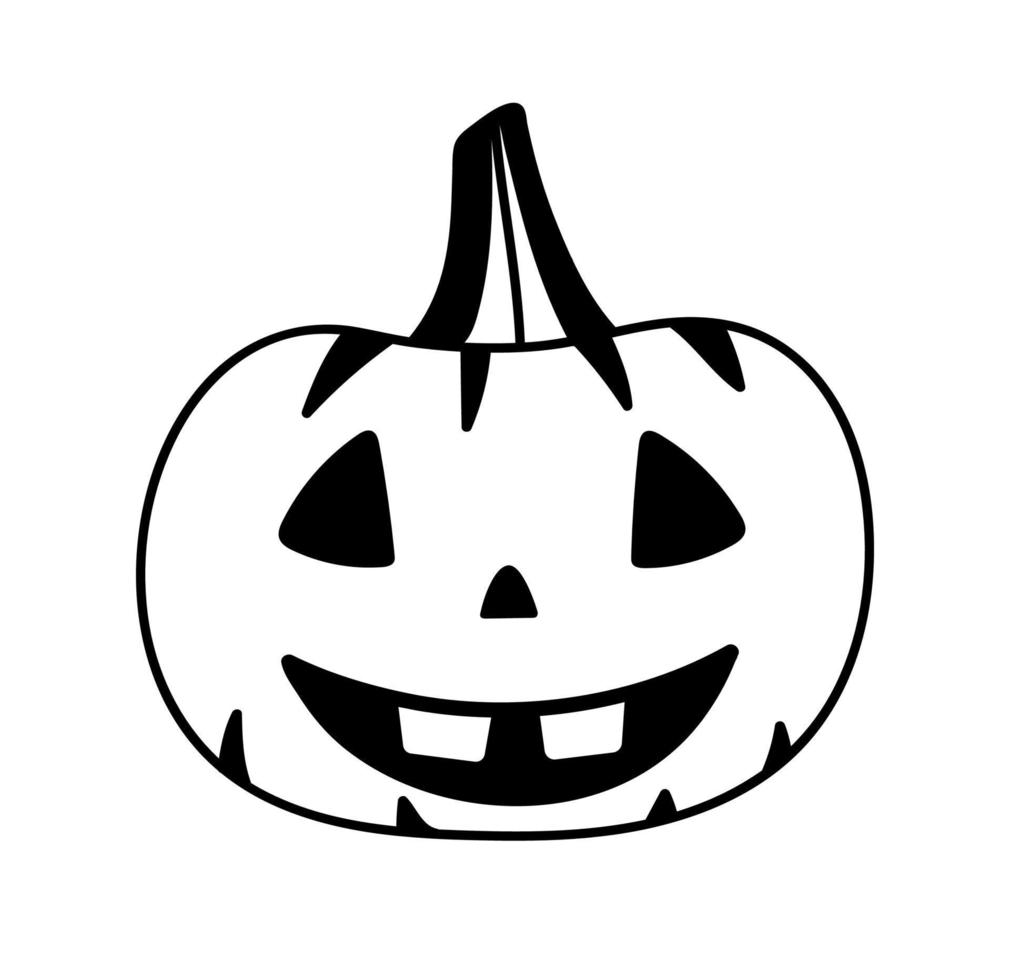 doodle citrouille d'halloween isolée. clipart de citrouille souriant dessiné à la main. illustration effrayante de vecteur