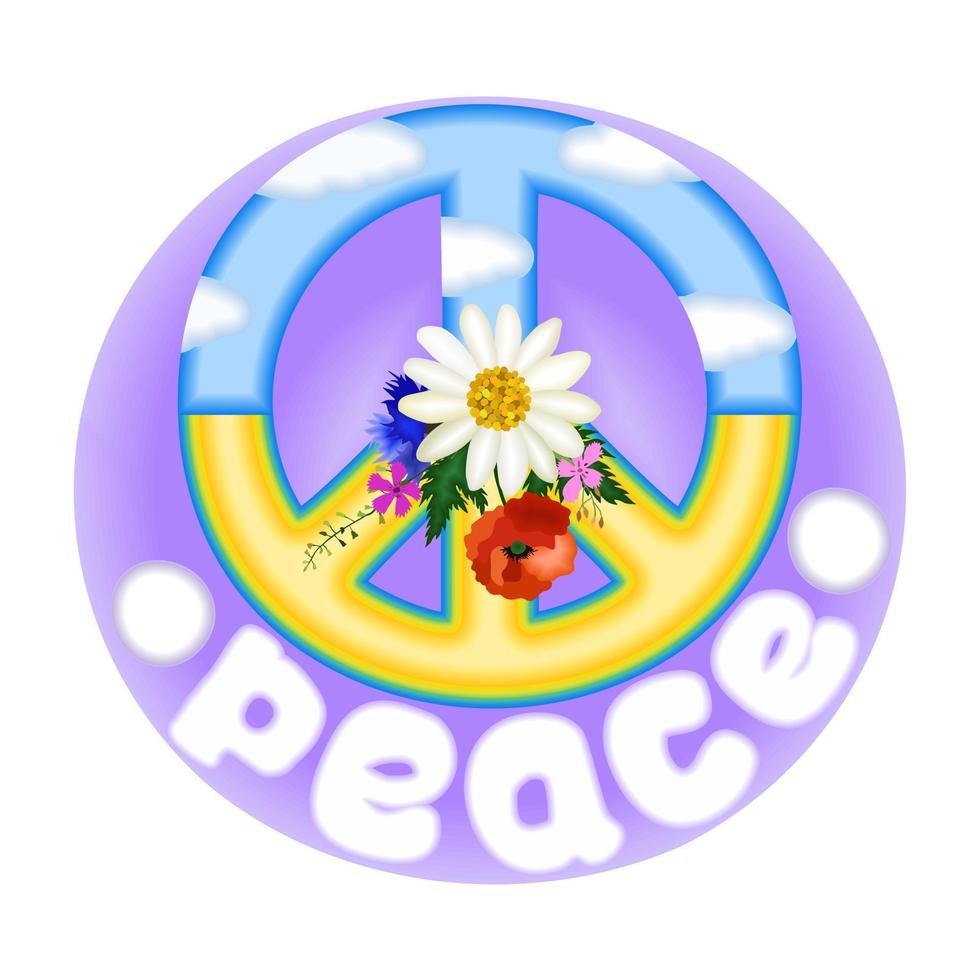 illustration vectorielle isolée du signe pacifique avec fleurs et lettrage. vecteur