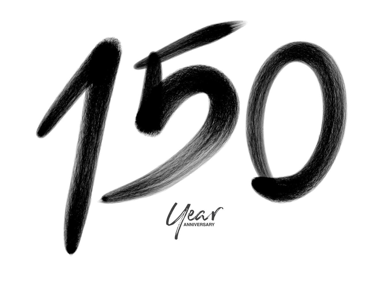 Modèle vectoriel de célébration d'anniversaire de 150 ans, création de logo de 150 numéros, 150e anniversaire, numéros de lettrage noir dessin au pinceau croquis dessiné à la main, illustration vectorielle de numéro de conception de logo