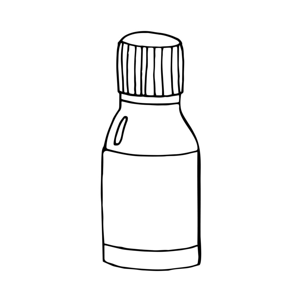 sirop médicinal dans une bouteille doodle dessiné à la main. , scandinave, nordique, minimalisme, monochrome. icône, vitamines de traitement de santé autocollant vecteur