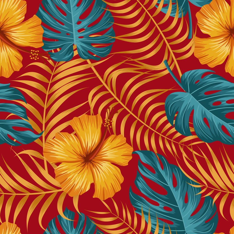 motif floral sans couture avec des feuilles. fond tropical vecteur