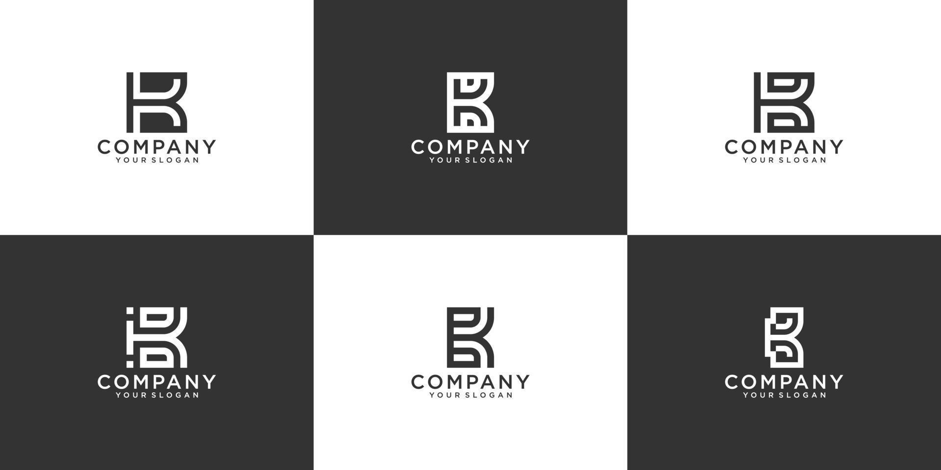 logo de lettre b de monogramme abstrait créatif serti de style de ligne et d'arrière-plan noir et blanc vecteur