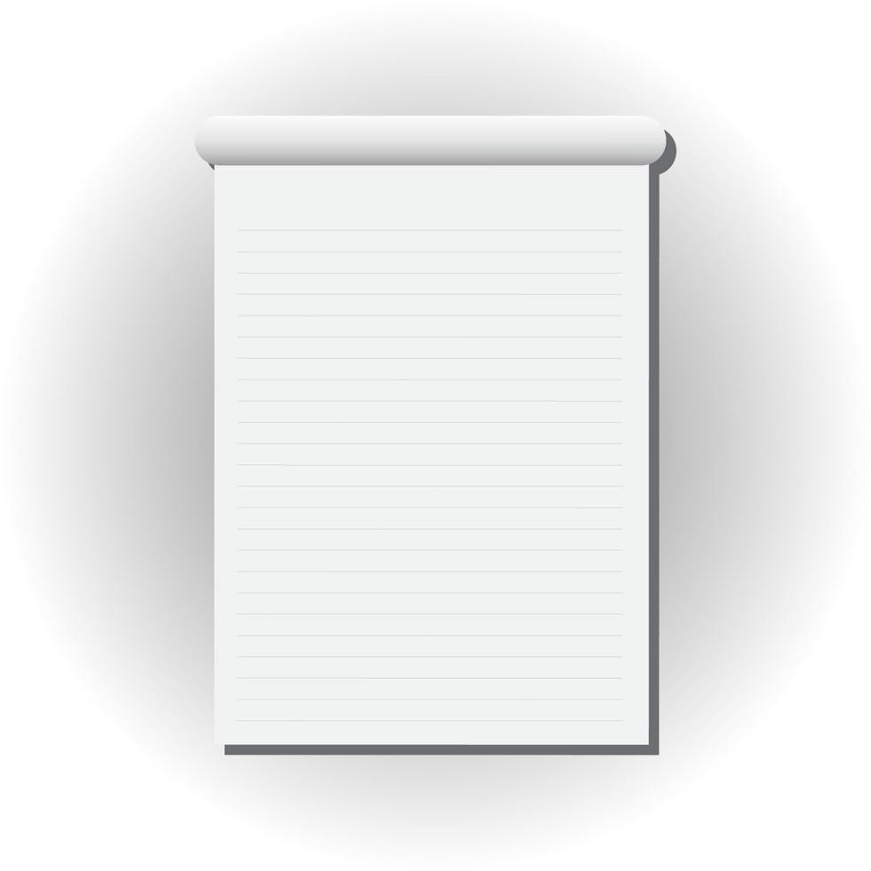 feuille de cahier, page blanche avec des lignes. bloc-notes, modèle de planificateur quotidien, papier vide de bloc-notes isolé sur fond. vecteur eps10