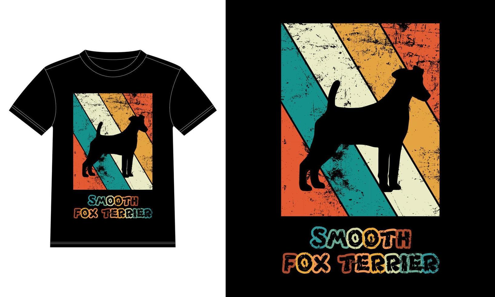 modèle de conception de t-shirt drôle de fox terrier rétro vintage coucher de soleil, planche de fox terrier lisse, autocollant de fenêtre de voiture, pod, couverture, fond blanc isolé, cadeau de silhouette pour amateur de fox terrier lisse vecteur