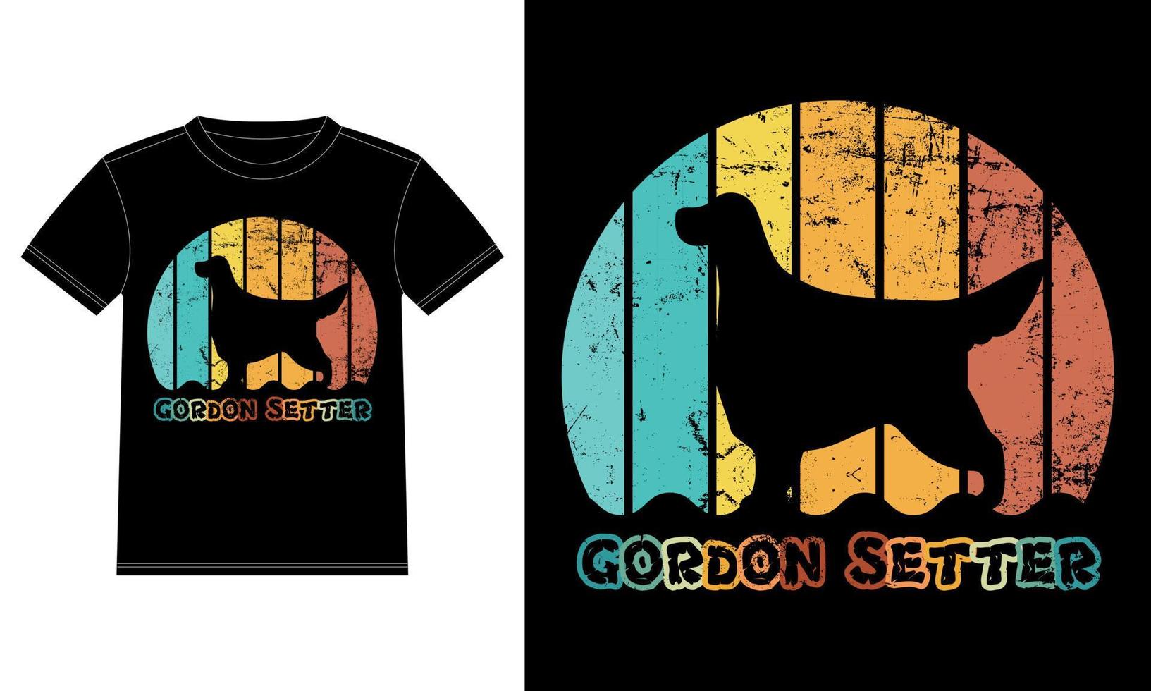 modèle de conception de t-shirt rétro vintage coucher de soleil drôle de setter gordon, tableau de setter gordon, autocollant de fenêtre de voiture, pod, couverture, fond blanc isolé, cadeau de silhouette pour amateur de setter gordon vecteur