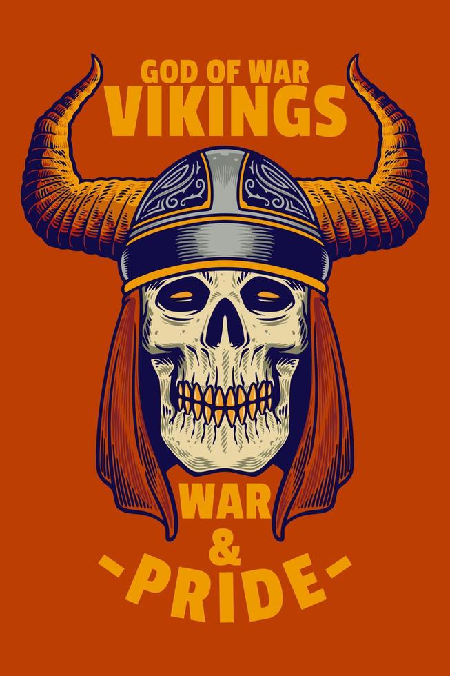 tête de mort porter casque viking carte affiche illustration vectorielle vecteur