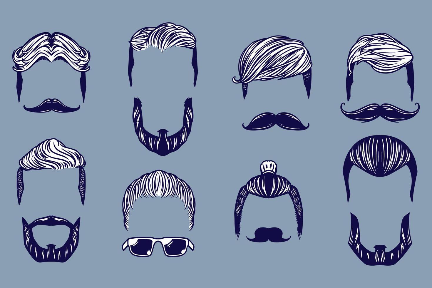 divers cheveux et moustache vector illustration set style monochrome