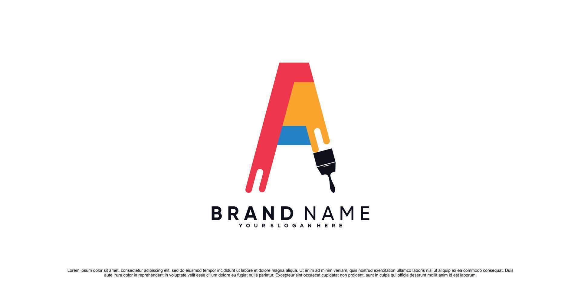 icône de peinture logo design lettre initiale a avec élément de brosse et concept créatif vecteur premium