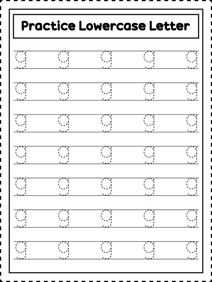 traçage des lettres de l'alphabet abc. lettre minuscule g. pratique de l'écriture manuscrite pour les enfants d'âge préscolaire vecteur