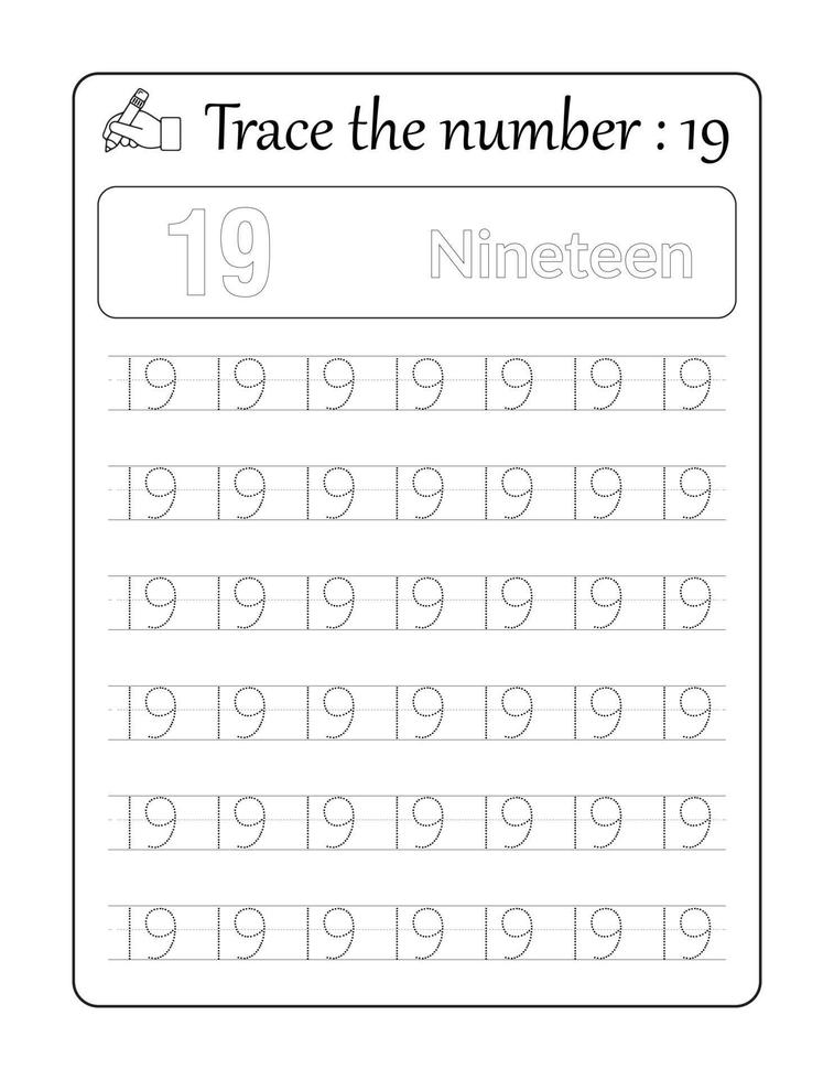 tracer le nombre 19. suivi des nombres pour les enfants vecteur