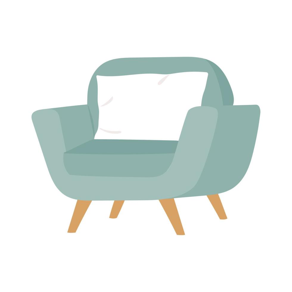 fauteuil et oreiller dessinés à la main. partie de l'intérieur d'un salon ou d'un bureau. vecteur