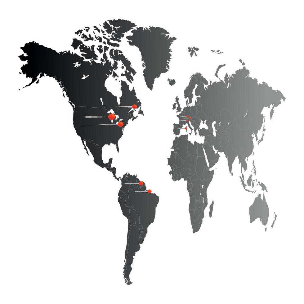 technologie gps sur la carte du monde isolée sur fond blanc. modèle de vecteur monde gris pour site Web, conception infographique. illustration de la carte du monde. panneau de localisation