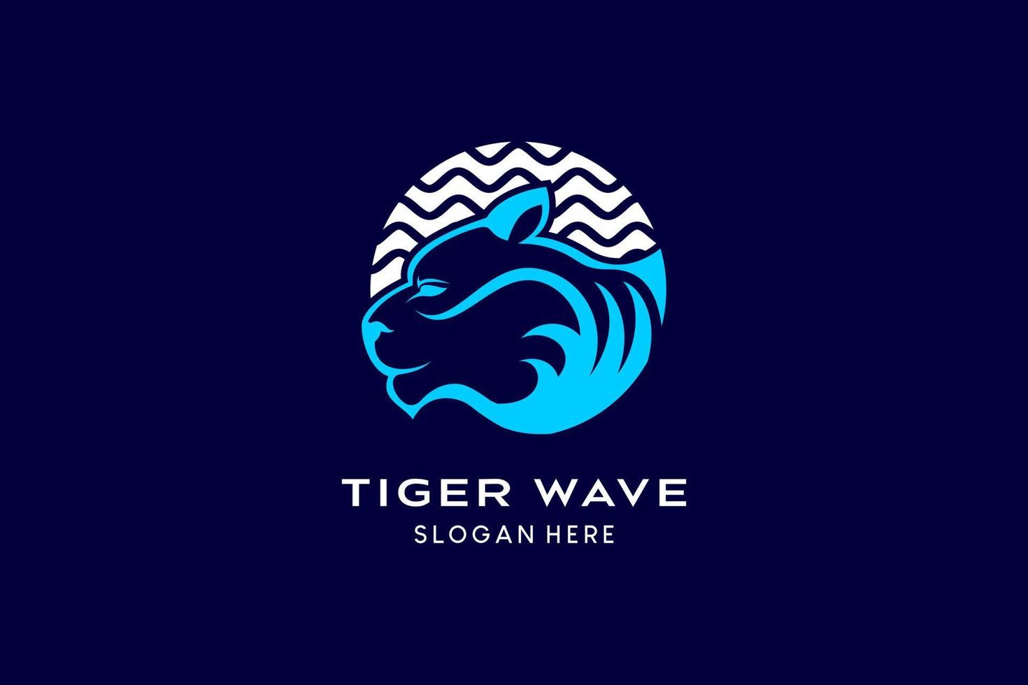 la conception du logo de la tête de tigre associe l'art des vagues au concept créatif en cercle. illustration de logo vectoriel haut de gamme