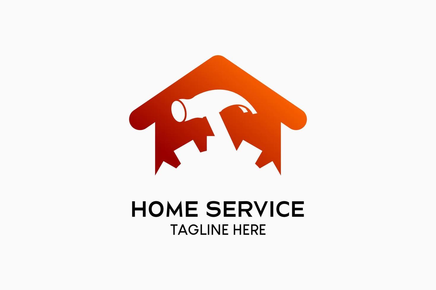 création de logo de service à domicile ou d'amélioration de l'habitat, silhouette d'un marteau se mélangeant à un engrenage dans une icône de maison. illustration vectorielle moderne vecteur