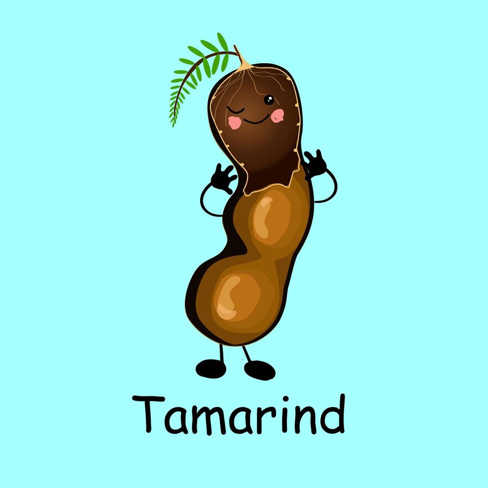 Tamarin. le personnage est gai avec les bras et les jambes. ensemble de fruits sur fond blanc .. vecteur