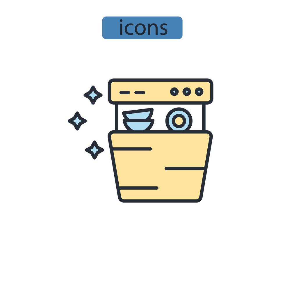 icônes de lave-vaisselle symboles éléments vectoriels pour le web infographique vecteur
