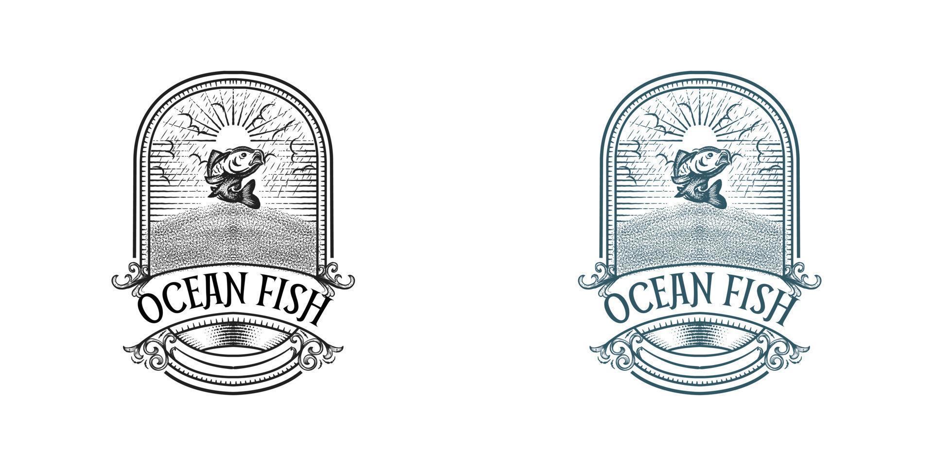 logo vintage de poisson de mer vecteur