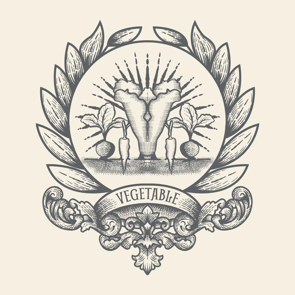 logo de légumes au style vintage vecteur