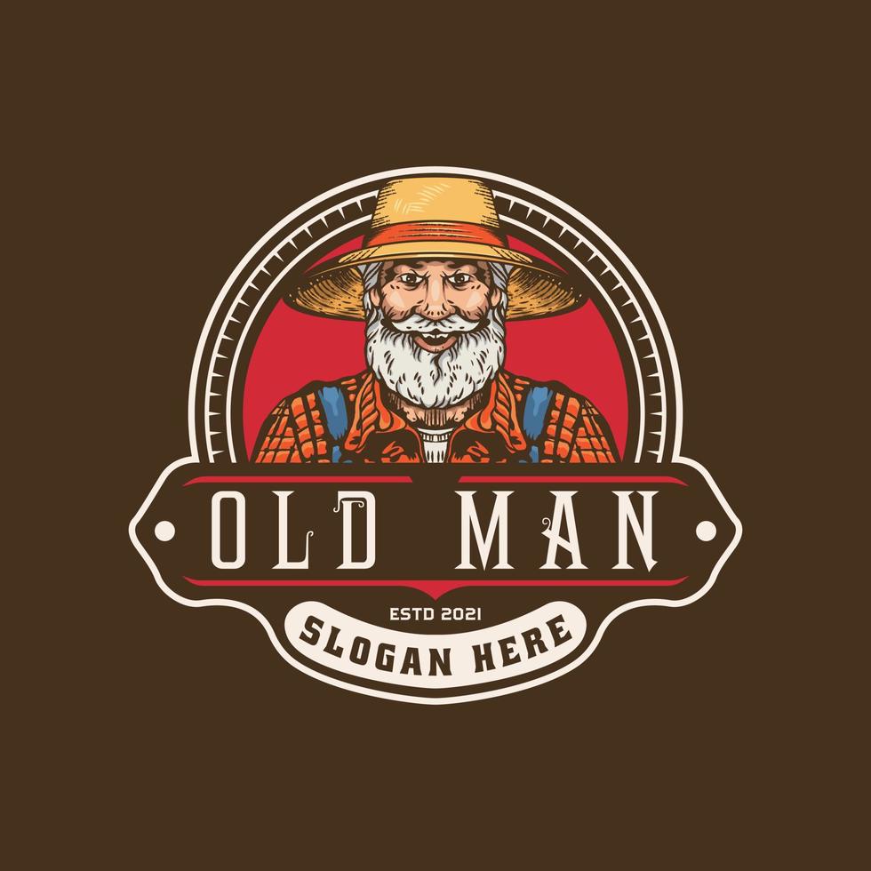 logo vintage de vieil homme vecteur