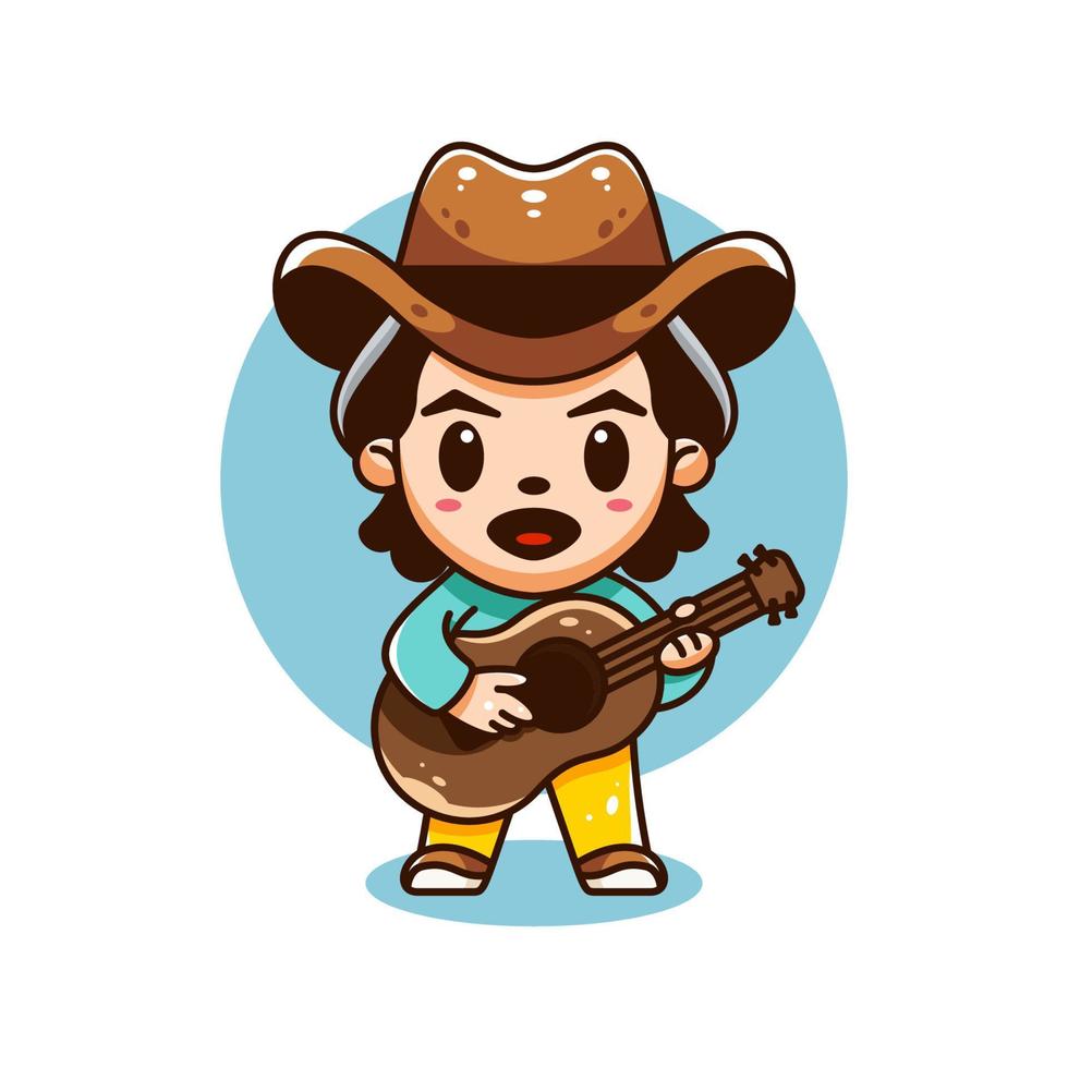 cow-boy mignon jouant de la guitare vecteur