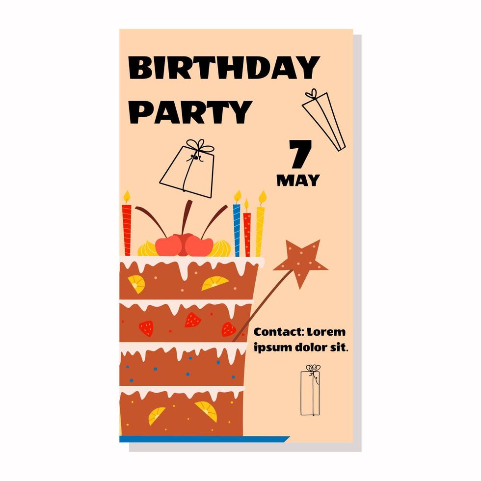 conception d'anniversaire plat avec gâteau. illustration vectorielle vecteur