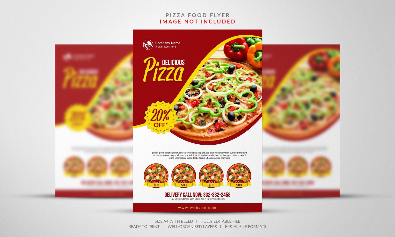 flyer de pizzas en rouge et jaune vecteur