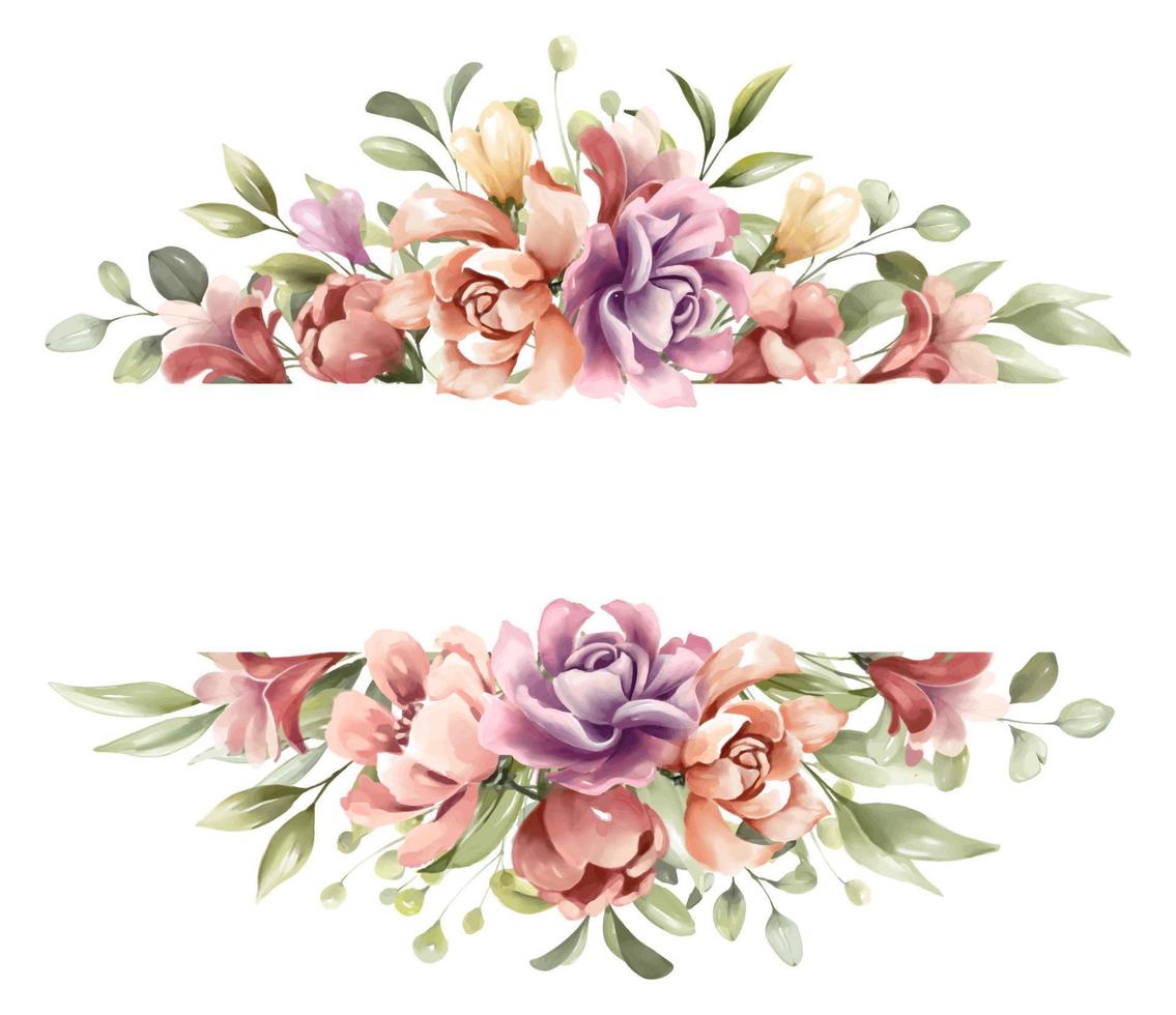 belle bordure de fleurs avec aquarelle pour invitation de mariage vecteur