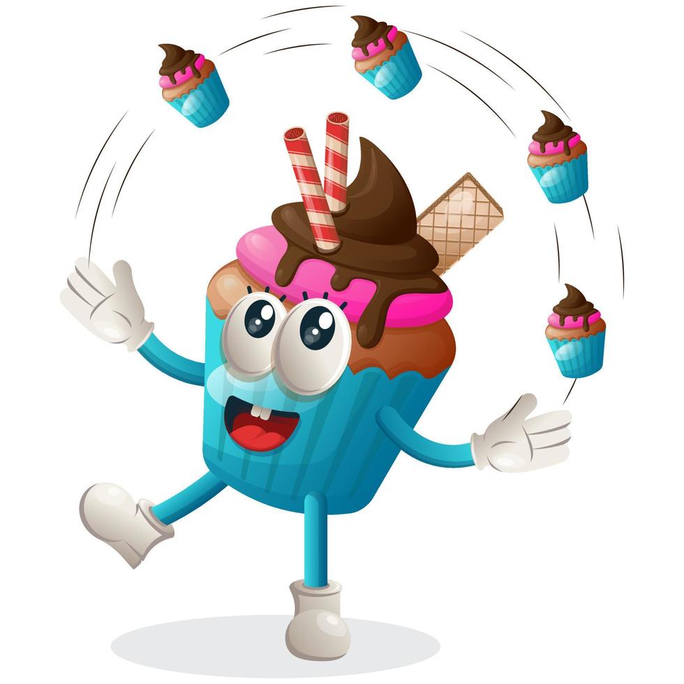 adorable mascotte de cupcake freestyle avec des cupcakes vecteur