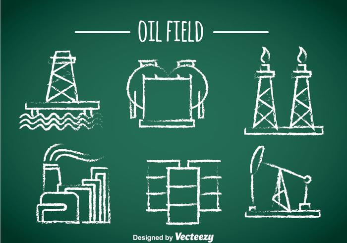 Elément de champ de pétrole Chalk Draw Icons vecteur