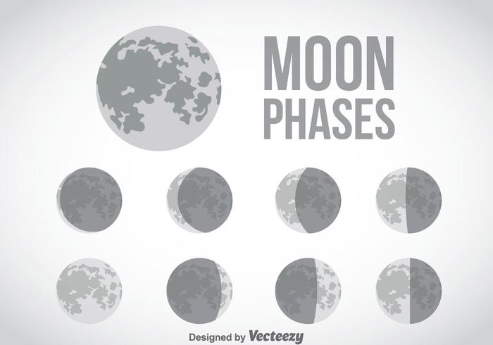Moon Phase Grey Icons Vector
