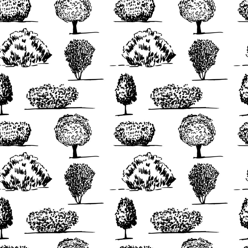 vecteur différents types d'arbres sans semence. silhouette d'arbre modèle sans couture dessiné à la main