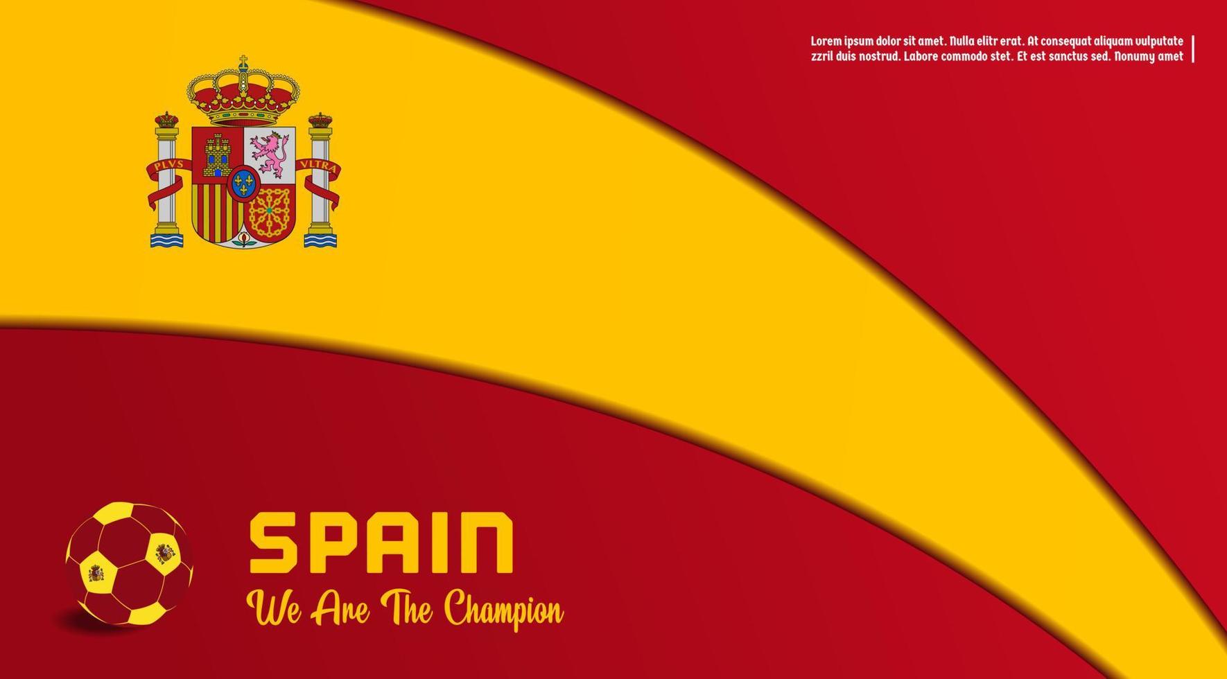 drapeau d'espagne de fond vectoriel avec ballon de football, illustration vectorielle et texte, combinaison de couleurs parfaite