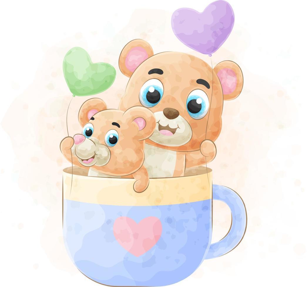 mignon petit ours avec illustration aquarelle vecteur