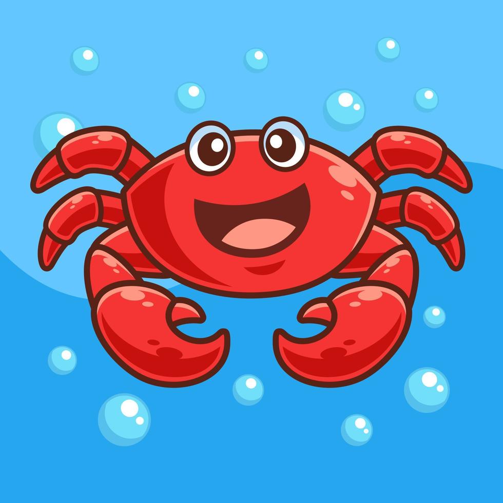 sourire personnage de dessin animé de crabe sous l'eau vecteur