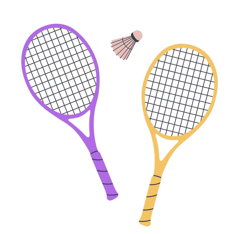 deux raquettes de badminton et un volant. illustration de vecteur plat isolé sur fond blanc
