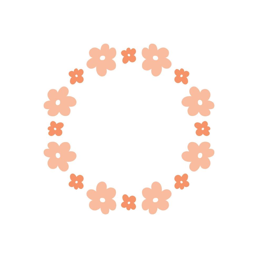 couronne florale avec de jolies marguerites roses isolées sur fond blanc. cadre rond avec des fleurs. illustration vectorielle dessinée à la main. parfait pour les cartes, invitations, décorations, logo, divers designs. vecteur