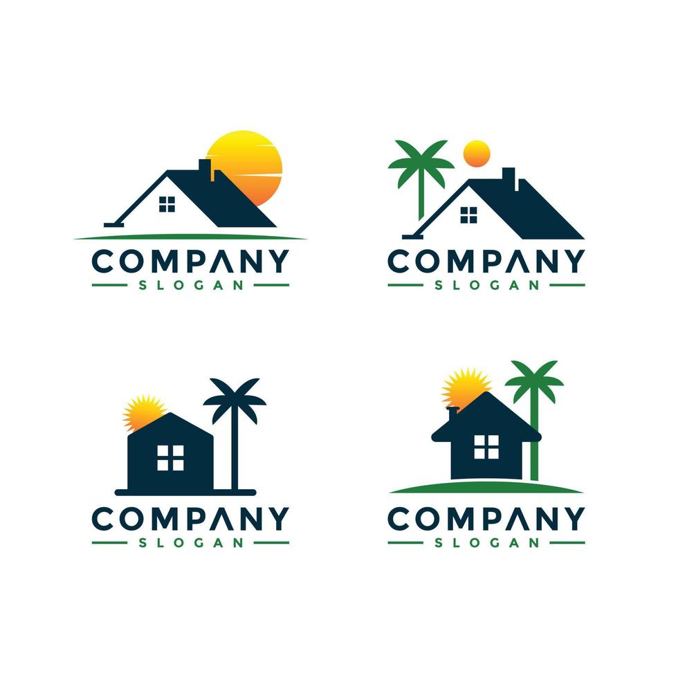 logo de l'ensemble de plage à la maison vecteur