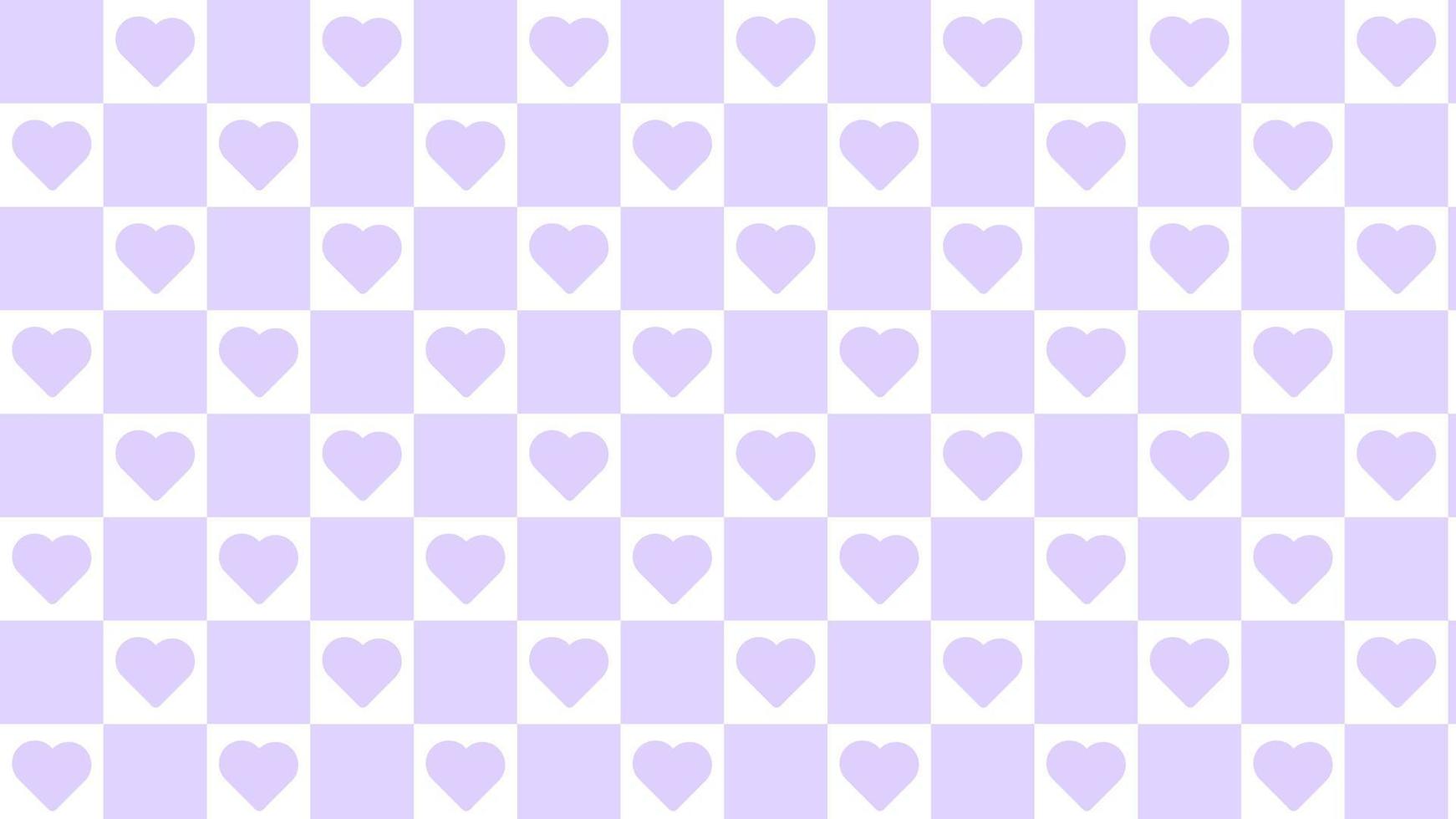 jolis damiers violets et blancs pastel, vichy, plaid, damier avec une jolie petite illustration de fond de coeur, parfait pour la bannière, le papier peint, la toile de fond, la carte postale, l'arrière-plan vecteur