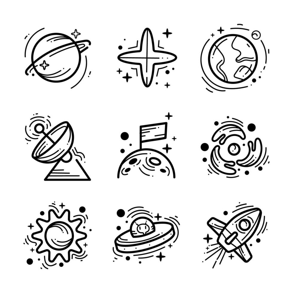 doodle de tatouage minimaliste de l'espace extra-atmosphérique vecteur