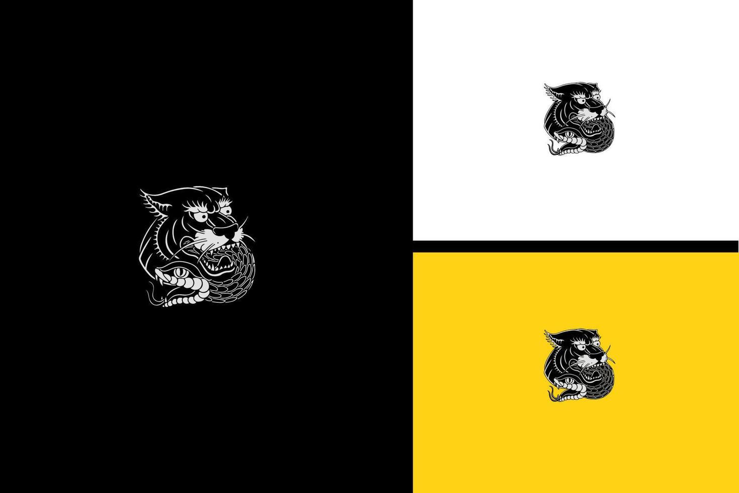 tête tigre et serpent vecteur noir et blanc