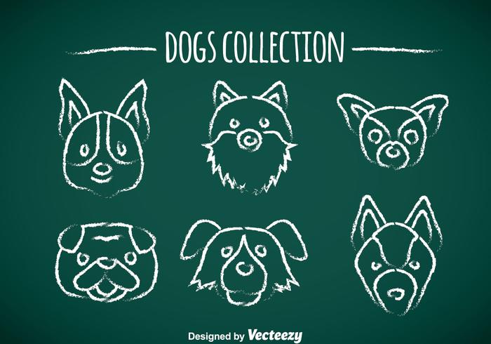 Icônes de dessin de craie des chiens vecteur