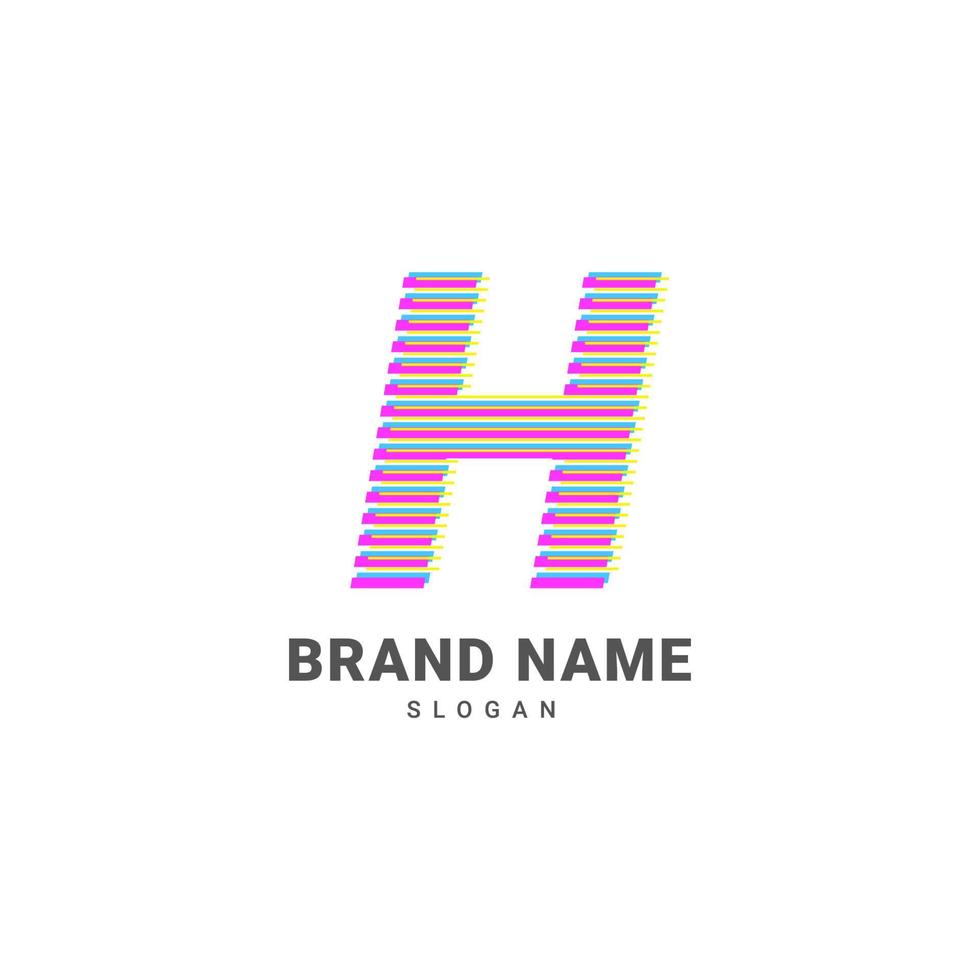 lettre h logo d'illusion d'optique, marque d'alphabet glitch à la mode vecteur