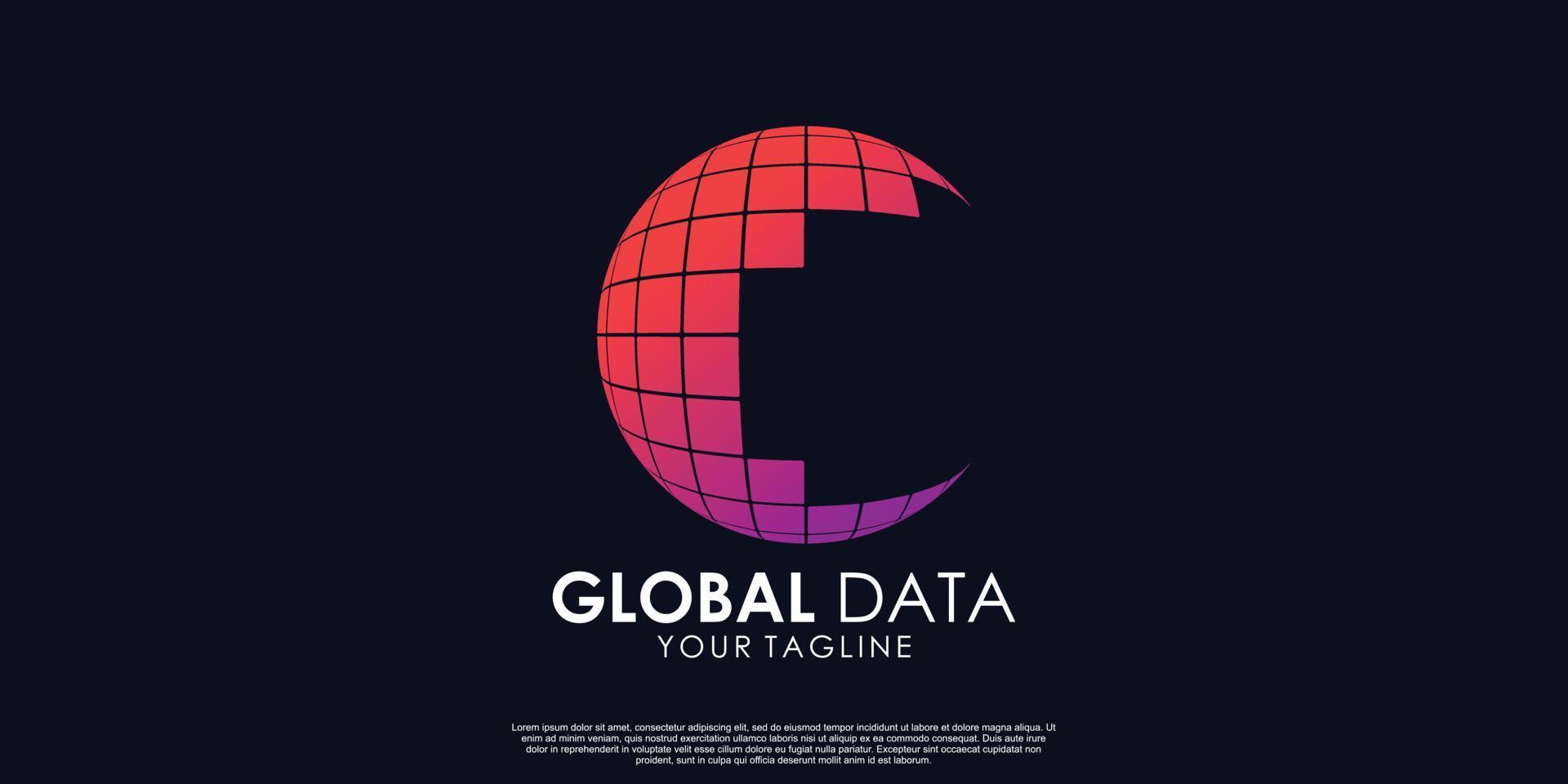 vecteur premium de conception de logo de données globales