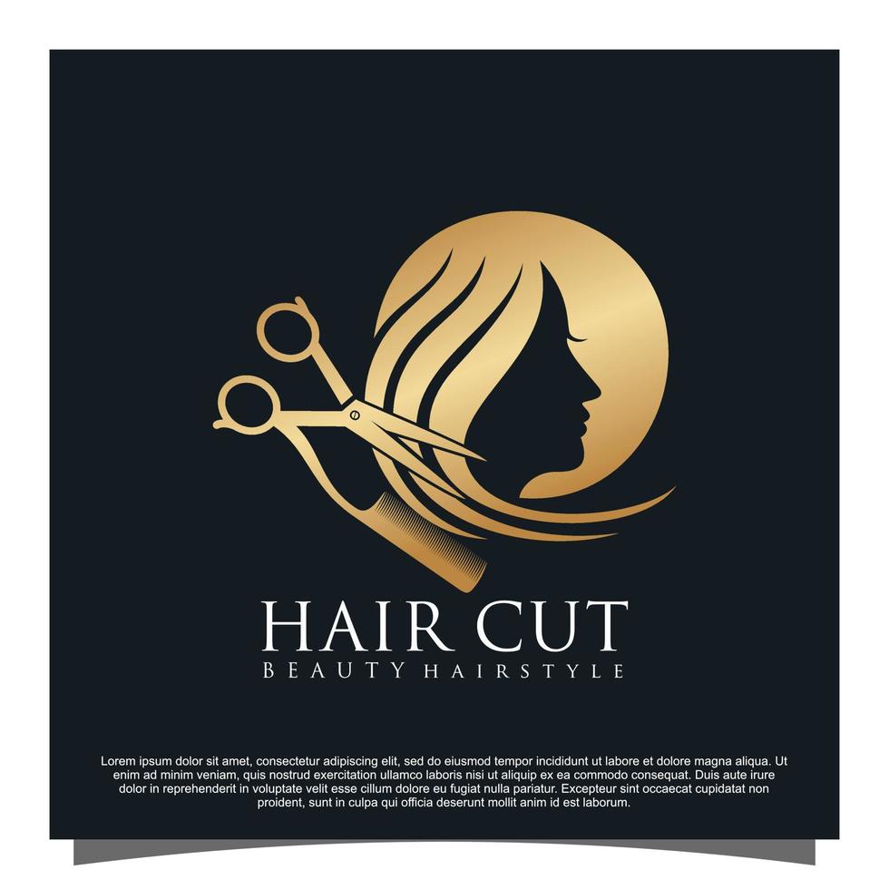 coupe de cheveux logo design vecteur premium