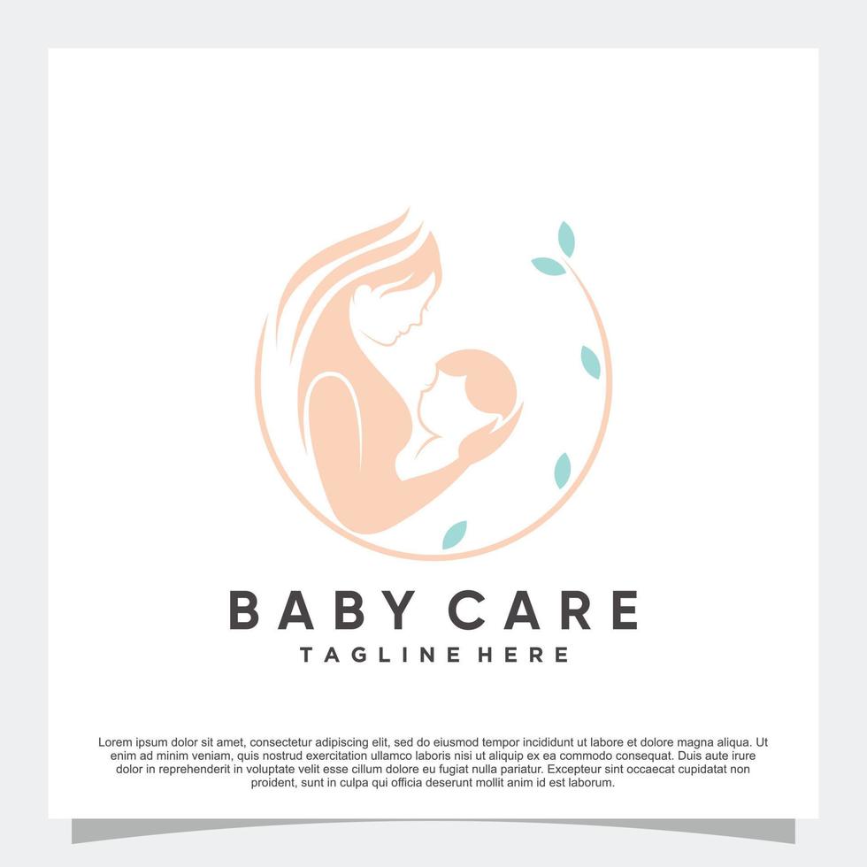 création de logo de soins pour bébés avec feuille et concept créatif vecteur premium