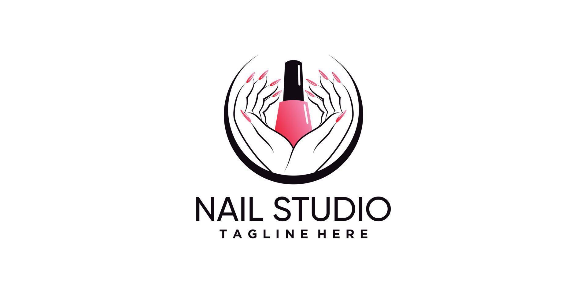 conception de logo de vernis à ongles ou de studio d'ongles avec élément créatif et vecteur premium de concept unique