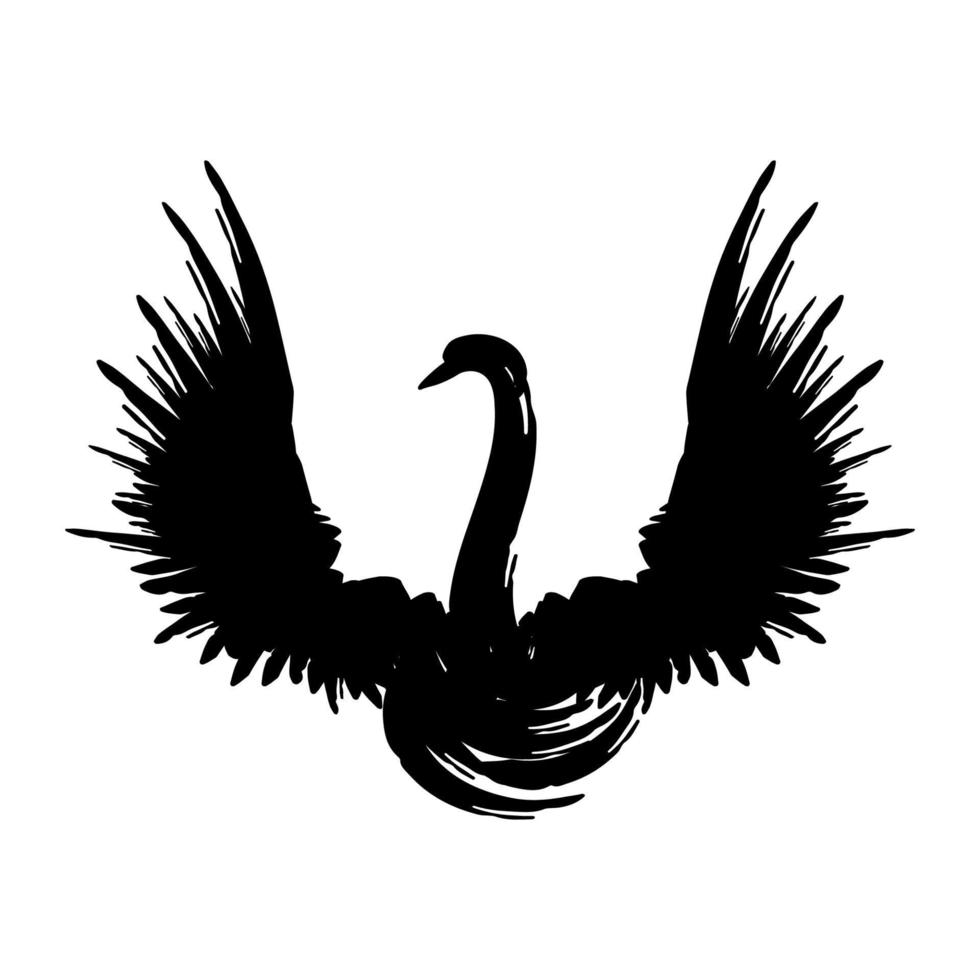 logo cygne noir. silhouette de cygne avec des ailes. illustration d'encre vectorielle. vecteur