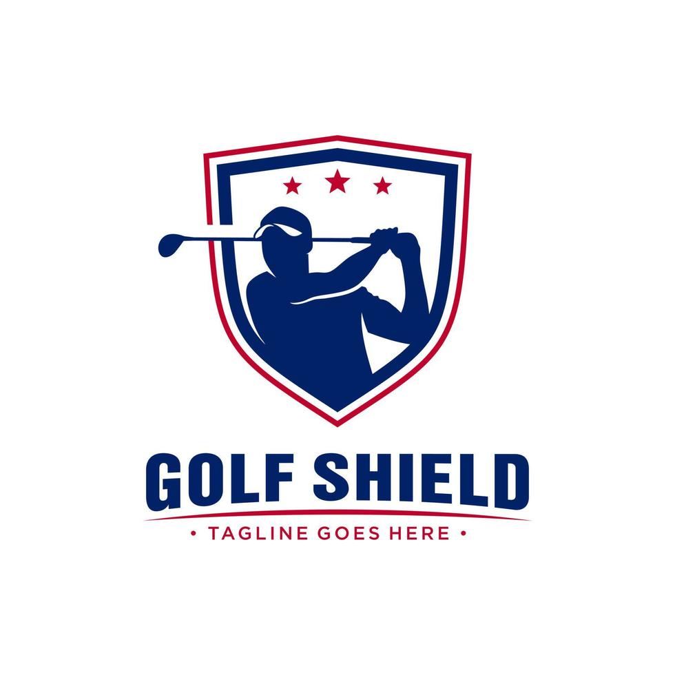 création de logo d'illustration de bouclier de sports de golf vecteur