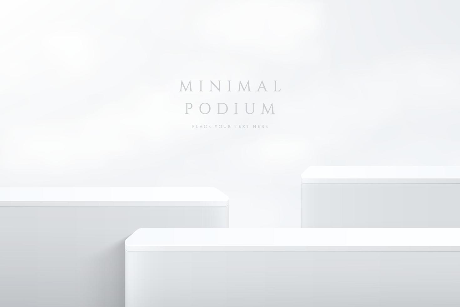 salle 3d blanche abstraite avec support ou podium en forme de cube blanc réaliste. scène murale minimale pour la présentation de l'affichage du produit. conception de plate-forme géométrique vectorielle. scène pour vitrine. simple et propre. vecteur